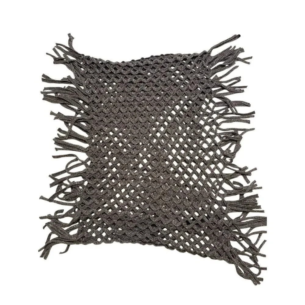 Black Rivet Gray Metallic Knit Fringe Infinity Scarf Boho Open Weave Wrap Winter